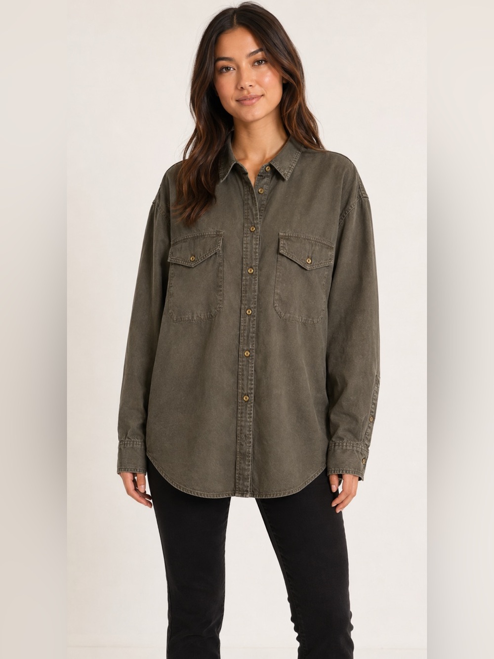 Wilfred Free Oversized Lyocell Button Down Shirt 2 Army Green